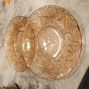 Vintage KIG Indonesia Pink Fruit Glass Dinner Plate 10.5"